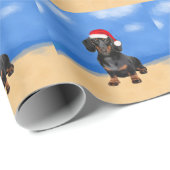 Papier Cadeau Dachshund Chien Sur La Plage Casquette De Noël (Coin rond)