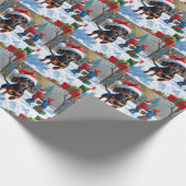 Papier Cadeau Dachshund Courir en neige avec Casquette de Noël (Coin)