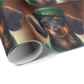 Papier Cadeau Dachshund Dog en tenue de la Saint Patrick (Coin rond)