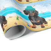 Papier Cadeau Dachshund Dog sur la plage (Coin rond)