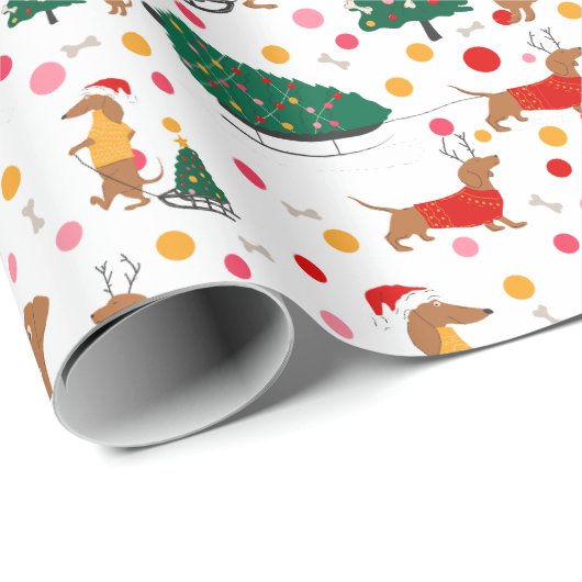 Papier Cadeau Dachshund Doxie Winnie Chien Chien Chien Chien Chi (Coin rond)