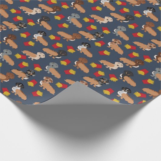 Papier Cadeau Dachshund et Fries Hot Dog joyeux enveloppement ca (Coin)