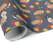 Papier Cadeau Dachshund et Fries Hot Dog joyeux enveloppement ca (Coin rond)