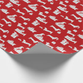 Papier Cadeau Dachshund Fête Noël Rouge Plaid (Coin)