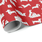 Papier Cadeau Dachshund Fête Noël Rouge Plaid (Coin rond)