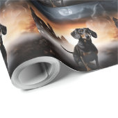 Papier Cadeau Dachshund Halloween Épouvantable (Coin rond)