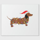 Papier Cadeau Dachshund Noël Drôle feux d'arbre de Noël (Plat)