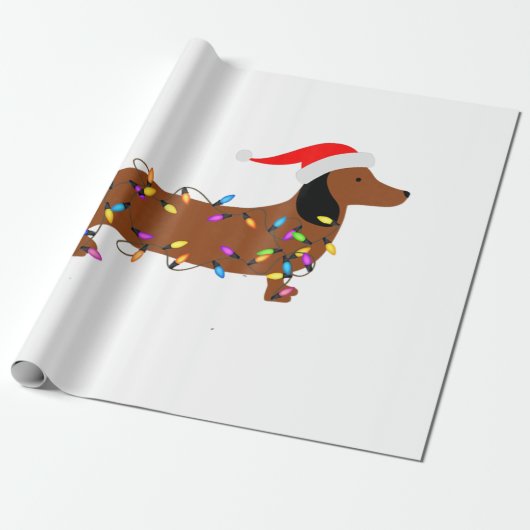 Papier Cadeau Dachshund Noël Drôle feux d'arbre de Noël (Déroulé)