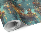 Papier Cadeau Dachshund Noël Festive Voyage (Coin rond)