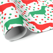 Papier Cadeau Dachshund Polka Dot - Rouge et Vert (Coin rond)