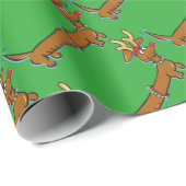Papier Cadeau Dachshund Reindeer (Coin rond)