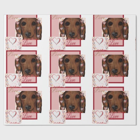 Papier Cadeau Dachshund Rouge   (Plat)