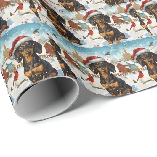 Papier Cadeau Dachshund Winter Wonderland Christmas Joy (Coin rond)