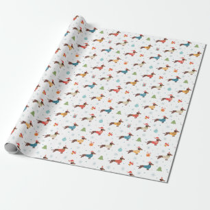 Papier Cadeau Dachshunds dans le Motif des pulls de Noël