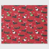 Papier Cadeau Dachshunds de Noël (Plat)
