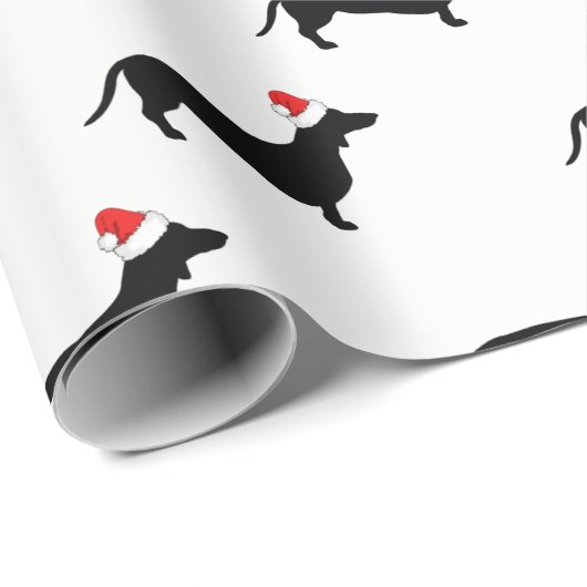 Papier Cadeau Dachshunds de Noël et chapeaux de Noël (Coin rond)