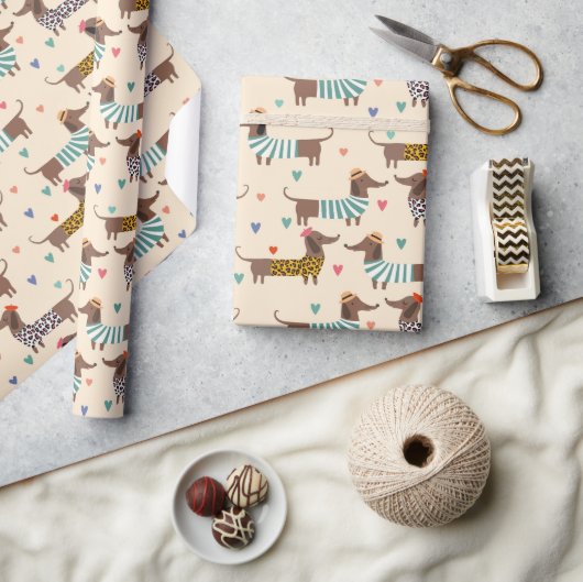 Papier Cadeau Dachshunds drôles en chapeaux et pulls (Artisanat)