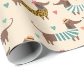 Papier Cadeau Dachshunds drôles en chapeaux et pulls (Coin rond)