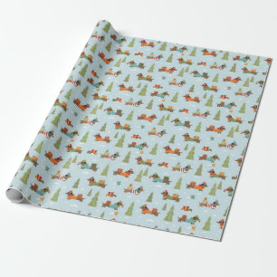 Papier Cadeau Dachshunds festifs dans le Motif de neige