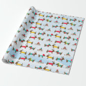 Papier Cadeau Dachshunds Reindeer Sledge Motif de Noël (Déroulé)