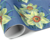 Papier Cadeau Daffodiles fin art bleu emballage jaune (Coin rond)