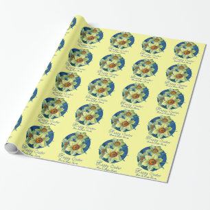 Papier Cadeau Daffodiles fine art bleu jaune emballage de Pâque