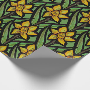 Papier Cadeau Daffodique fleurie jaune art floral