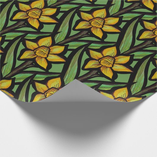 Papier Cadeau Daffodique fleurie jaune art floral (Coin)