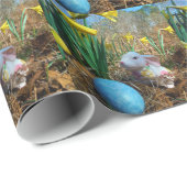 Papier Cadeau Daffodiques et oeuf bleu de Pâques (Coin rond)