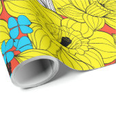 Papier Cadeau Daffodiques motif floral printanier (Coin rond)
