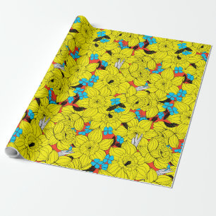 Papier Cadeau Daffodiques motif floral printanier