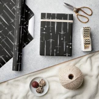 Papier Cadeau Dagues et épées répétant un motif sombre