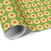 Papier Cadeau Dahlia jaune motif floral sur vert (Coin rond)