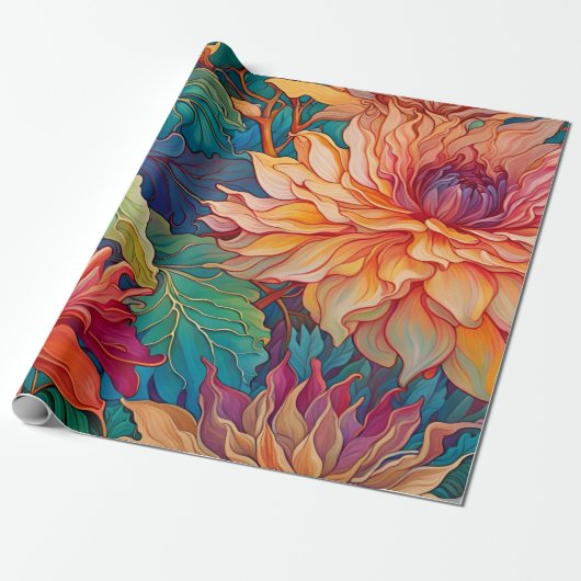 Papier Cadeau Dahlia Tapisserie florale (Déroulé)