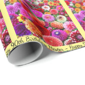 Papier Cadeau Dahlias Anniversaire Ajouter Nom et âge Été (Coin rond)