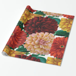 Papier Cadeau Dahlias d'automne vintage moderne