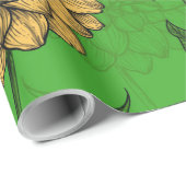 Papier Cadeau Dahlias en jaune et vert (Coin rond)