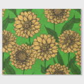 Papier Cadeau Dahlias en jaune et vert (Plat)
