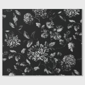 Papier Cadeau Dahlias Vintage noir et blanc surdimensionné (Plat)