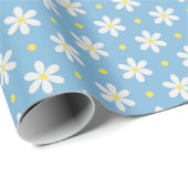 Papier Cadeau Dainty Daisy Pattern on Light Blue Wrapping Paper (Coin rond)