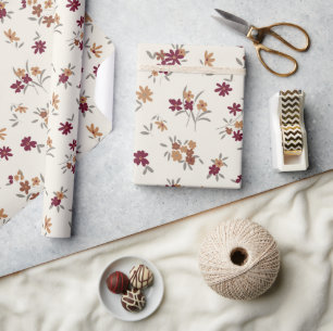 Papier Cadeau Dainty Gold Maroon motif floral