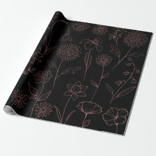 Papier Cadeau Daisers Poppies Larkspur Jardin Motif rose Noir