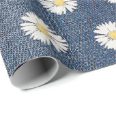 Papier Cadeau Daisies Blue Jean Denim (Coin rond)