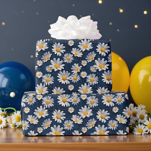 Papier Cadeau Daisies on Blue Denim Birthday 