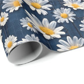 Papier Cadeau Daisies on Blue Denim Birthday  (Coin rond)