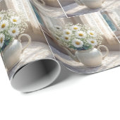 Papier Cadeau Daisy Bouquet in an Antique Teapot (Coin rond)