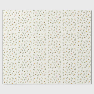 Papier Cadeau Daisy de Miel à l'Aquarelle Vert Sauge