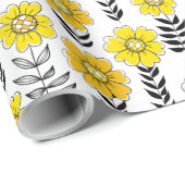 Papier Cadeau Daisy dooda en jaune et noir (Coin rond)