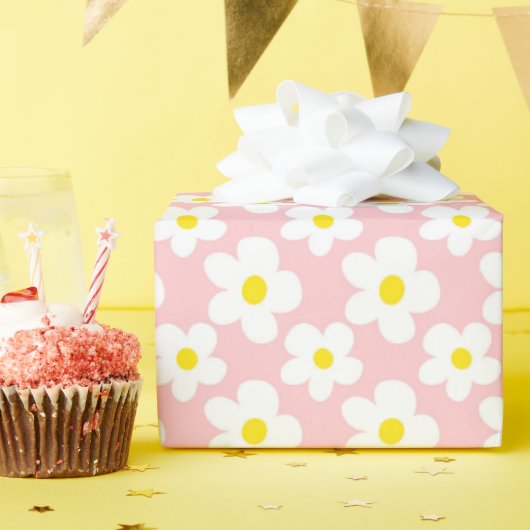 Papier Cadeau Daisy Floral Rétro et Pêche (Fête d'anniversaire)