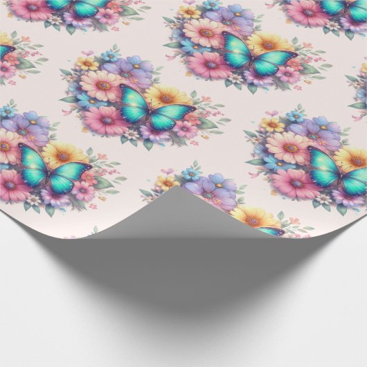 Papier Cadeau Daisy Flowers with a Beautiful Butterfly Pattern (Coin)